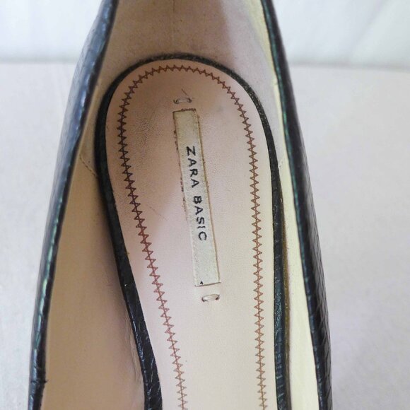 Zara Women 37 Black Faux Python Stiletto Heels - Picture 8 of 12